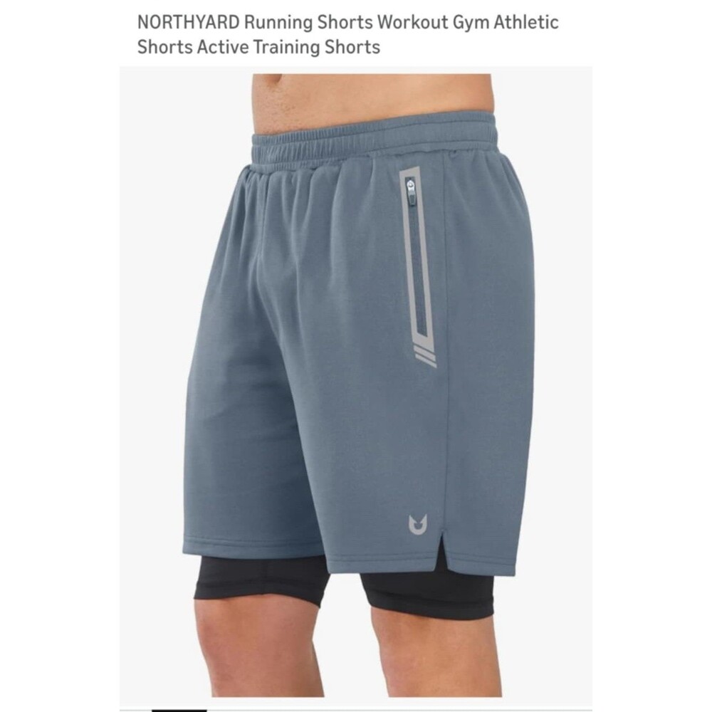 NORTHYARD Men's Size 2XL Blue Athletic Running Shorts Pockets Quick Dry